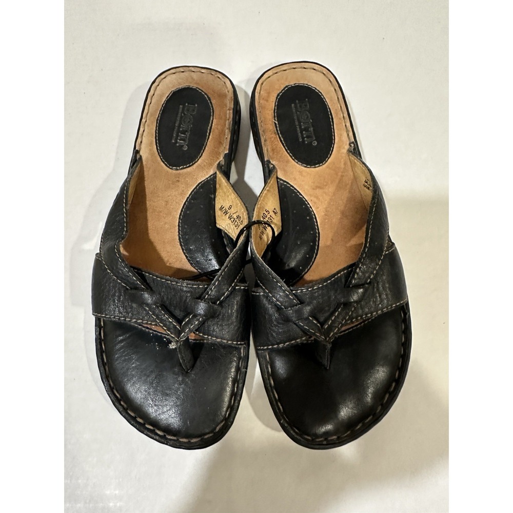 Born Sandals Flip-Flops Thong Leather Black Women's Size 9 Hand Crafted